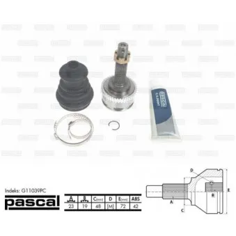 Embout de cardan avant (kit de réparation) PASCAL G11039PC pour NISSAN MICRA 1.0 i 16V - 54cv