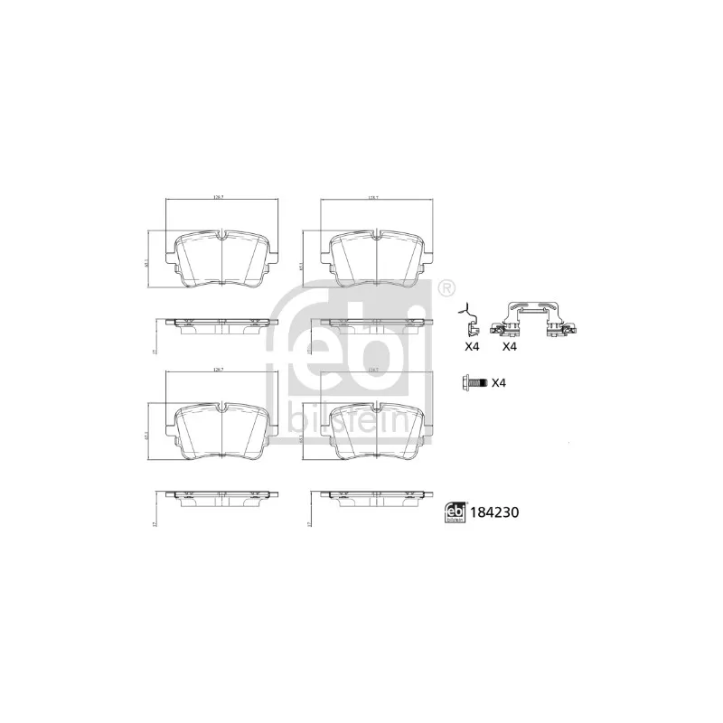 Jeu de 4 plaquettes de frein arrière FEBI BILSTEIN 184230 - Visuel 1