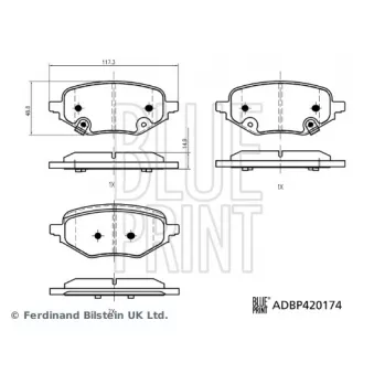 Jeu de 4 plaquettes de frein arrière BLUE PRINT OEM 10489774
