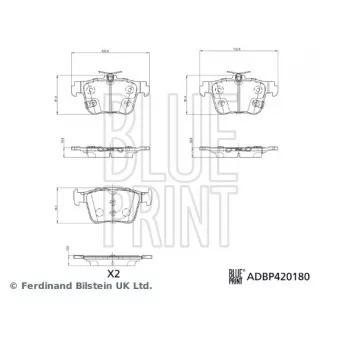 Jeu de 4 plaquettes de frein arrière BLUE PRINT ADBP420180