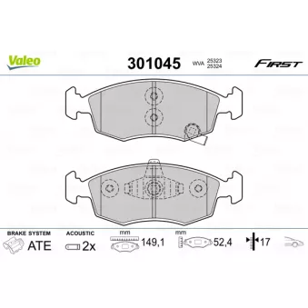 Jeu de 4 plaquettes de frein avant VALEO OEM 77366274