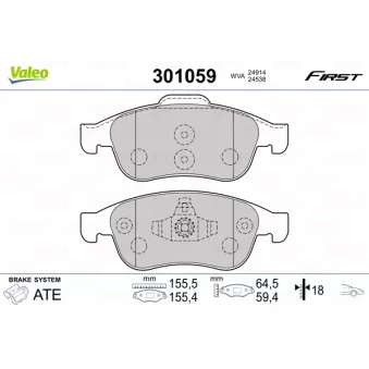 Jeu de 4 plaquettes de frein avant VALEO 301059