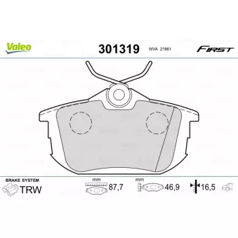 Jeu de 4 plaquettes de frein arrière VALEO OEM 30623264
