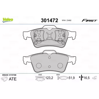 Jeu de 4 plaquettes de frein arrière VALEO 301472