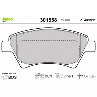 VALEO 301558 - Jeu de 4 plaquettes de frein avant