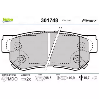 Jeu de 4 plaquettes de frein arrière VALEO OEM 583023KA51