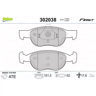 Jeu de 4 plaquettes de frein avant VALEO OEM 77362170