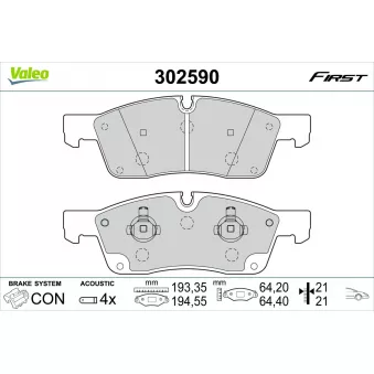 Jeu de 4 plaquettes de frein avant VALEO OEM 68052370AB