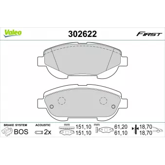 Jeu de 4 plaquettes de frein avant VALEO 302622 pour TOYOTA AVENSIS 2.0 D-4D - 143cv