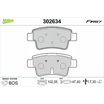 Jeu de 4 plaquettes de frein arrière VALEO 302634 pour OPEL CORSA 1.0 - 65cv