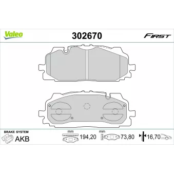 Jeu de 4 plaquettes de frein avant VALEO OEM 4M0698151AJ
