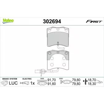 Jeu de 4 plaquettes de frein avant VALEO OEM 7D0698151H