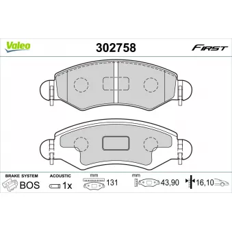 Jeu de 4 plaquettes de frein avant VALEO OEM 5581084E01
