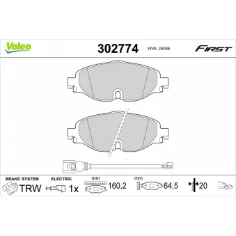 Jeu de 4 plaquettes de frein avant VALEO OEM 8V0698151A