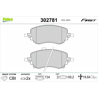 VALEO 302781 - Jeu de 4 plaquettes de frein avant