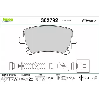 Jeu de 4 plaquettes de frein arrière VALEO 302792 pour VOLKSWAGEN PHAETON 3.2 V6 4motion - 241cv
