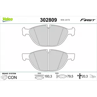 Jeu de 4 plaquettes de frein avant VALEO OEM 34116791514