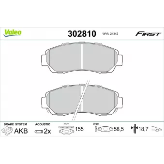 Jeu de 4 plaquettes de frein avant VALEO 302810 pour HONDA CR-V 2.0 - 150cv