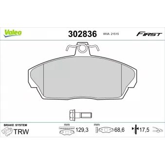 VALEO 302836 - Jeu de 4 plaquettes de frein avant
