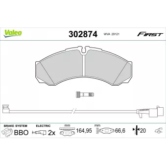 Jeu de 4 plaquettes de frein arrière VALEO 302874 pour CITROEN JUMPY 45C/E. 50C/E - 109cv