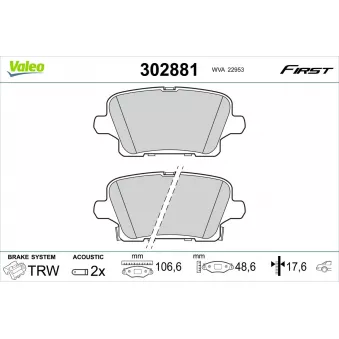 Jeu de 4 plaquettes de frein arrière VALEO OEM 13517694