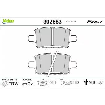 Jeu de 4 plaquettes de frein arrière VALEO OEM 13517515