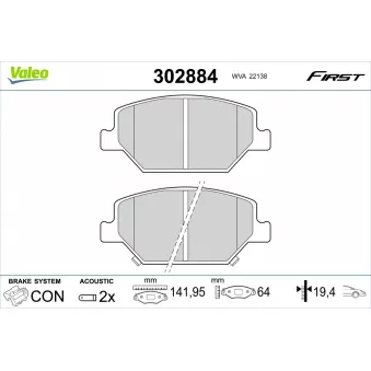 Jeu de 4 plaquettes de frein avant VALEO OEM 84120877