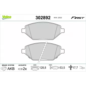 Jeu de 4 plaquettes de frein avant VALEO OEM 1605325