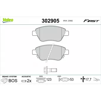 Jeu de 4 plaquettes de frein avant VALEO OEM 95513810