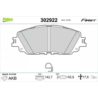 VALEO 302922 - Jeu de 4 plaquettes de frein avant