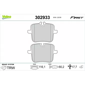 Jeu de 4 plaquettes de frein arrière VALEO OEM 34208093737