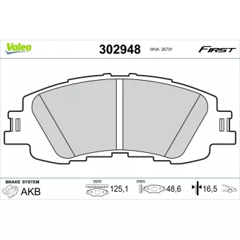 Jeu de 4 plaquettes de frein avant VALEO 302948 pour TOYOTA YARIS 1.5 Hybrid - 116cv