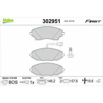 Jeu de 4 plaquettes de frein arrière VALEO OEM 77369087