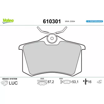 Jeu de 4 plaquettes de frein arrière VALEO OEM 1608681580