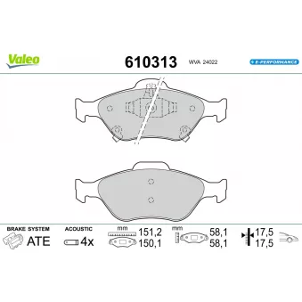 Jeu de 4 plaquettes de frein avant VALEO OEM 04465YZZDS