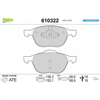 Jeu de 4 plaquettes de frein avant VALEO OEM AV612K021BB