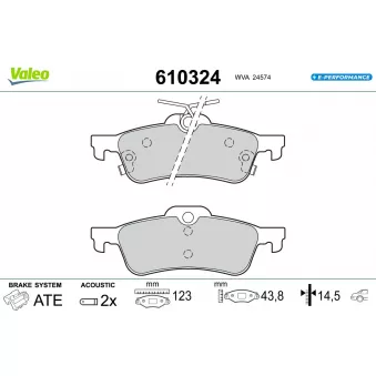 Jeu de 4 plaquettes de frein arrière VALEO 610324