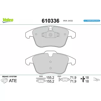 Jeu de 4 plaquettes de frein avant VALEO OEM 1647862880