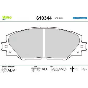 Jeu de 4 plaquettes de frein avant VALEO OEM 04465YZZDY