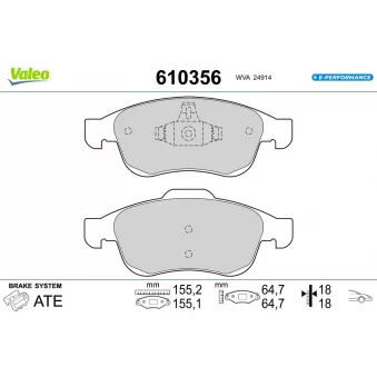 VALEO 610356 - Jeu de 4 plaquettes de frein avant