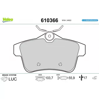 Jeu de 4 plaquettes de frein arrière VALEO OEM 1608520680