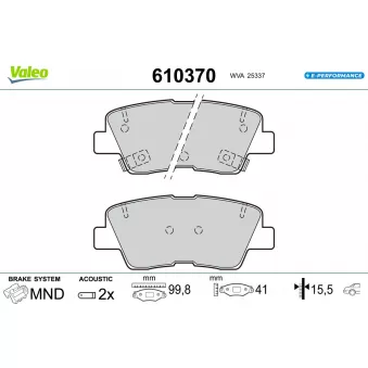 Jeu de 4 plaquettes de frein arrière VALEO OEM 58302G2A40