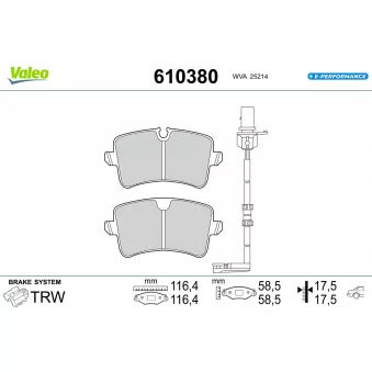 VALEO 610380 - Jeu de 4 plaquettes de frein arrière