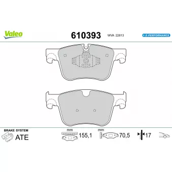 Jeu de 4 plaquettes de frein avant VALEO 610393 pour OPEL COMBO Combo-e - 136cv