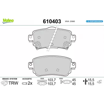 Jeu de 4 plaquettes de frein arrière VALEO OEM d40604ca0c