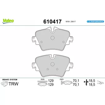Jeu de 4 plaquettes de frein avant VALEO OEM 34116890553