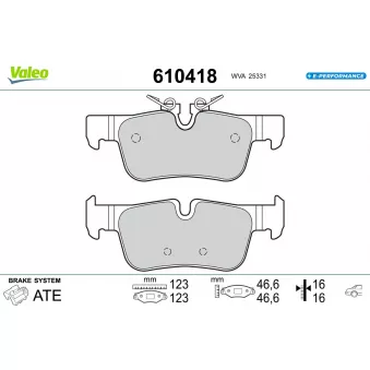 Jeu de 4 plaquettes de frein arrière VALEO 610418