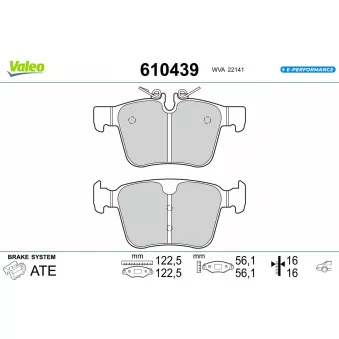 Jeu de 4 plaquettes de frein arrière VALEO 610439 pour JAGUAR E-PACE 1.5 P300e Plug-in Hybrid AWD - 309cv