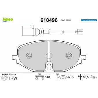 Jeu de 4 plaquettes de frein avant VALEO 610496 pour SKODA OCTAVIA 1,4 TSI iV - 204cv
