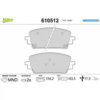 Jeu de 4 plaquettes de frein avant VALEO OEM 58101P2A00